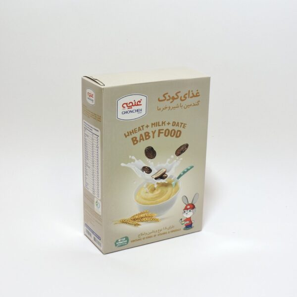 48BDCB75-2612-4637-B22E-54DB28ED5787-scaled-1.jpeg غذای کودک گندمین با شیر و خرما غنچه - 250 گرم - تصویر 1
