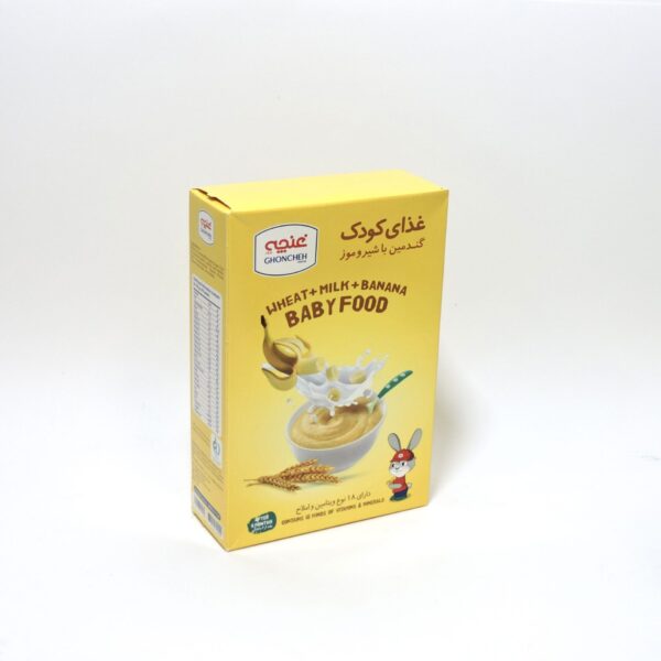 4E1E0EB3-0FB2-42D8-AA99-33344CF19A11-scaled-1.jpeg غذای کودک گندمین با شیر و موز -250 گرم - تصویر 1